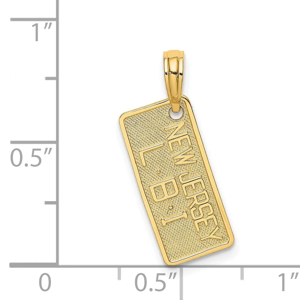 14K Yellow Gold Polished Texture Finish NEW JERSEY-LBI (Long Beach Island) License Plate Charm Pendant