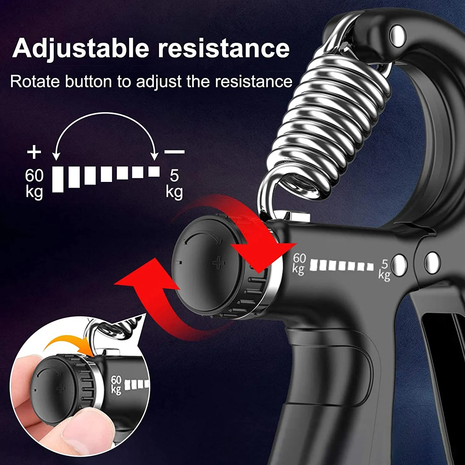 2 Pack Adjustable Hand Grip Strengthener for Hand Grip Strength and Wrist Rehabilitation (Resistance 5-60 kg) - Online Only