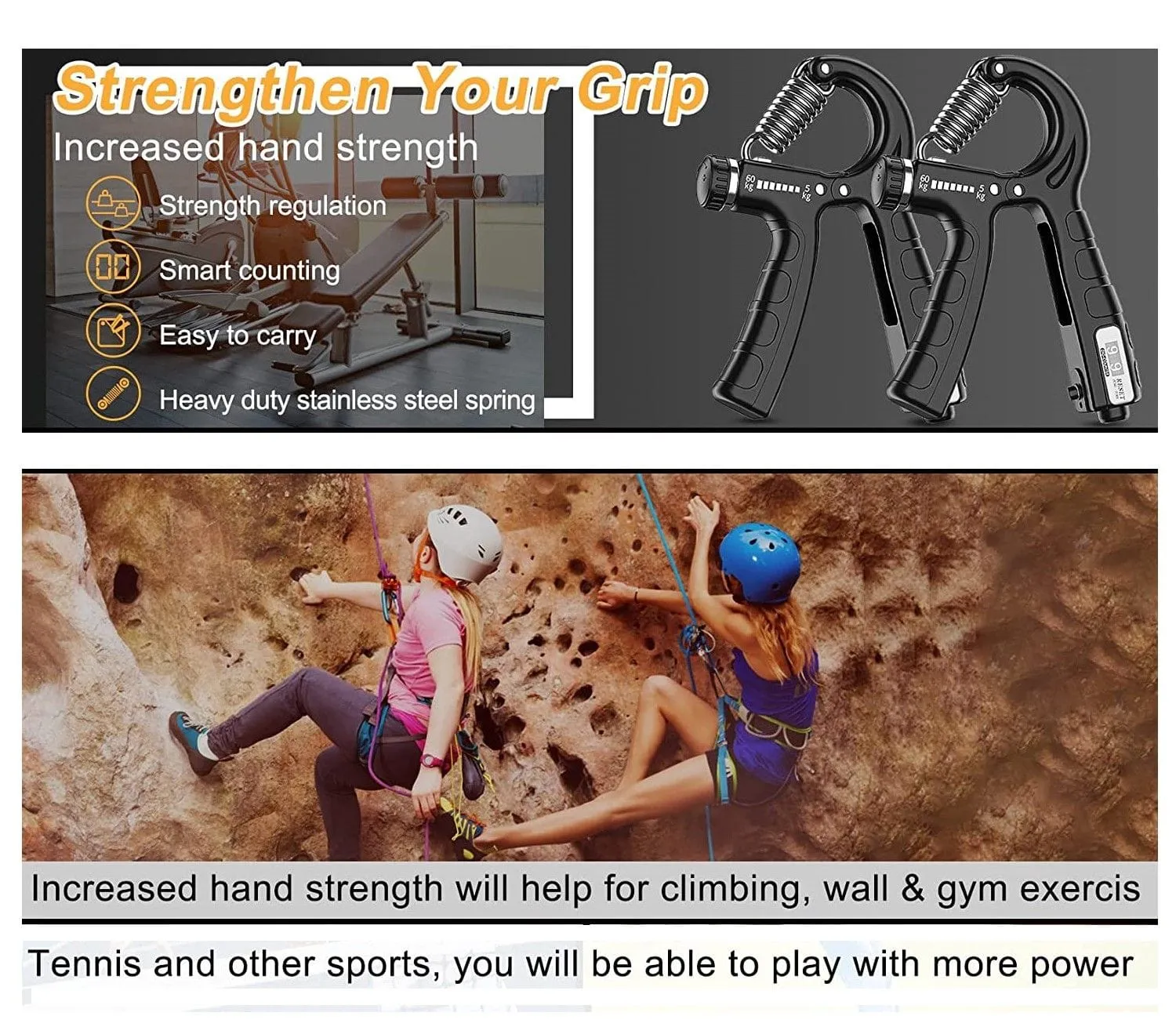 2 Pack Adjustable Hand Grip Strengthener for Hand Grip Strength and Wrist Rehabilitation (Resistance 5-60 kg) - Online Only