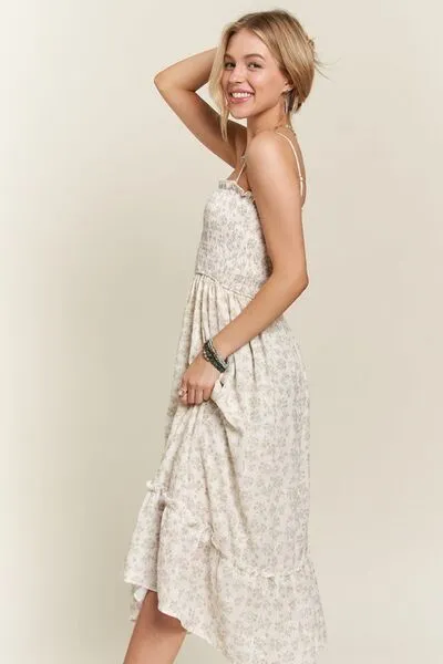 ADORA Floral Ruffled Hem Sage Cami Dress