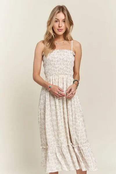 ADORA Floral Ruffled Hem Sage Cami Dress