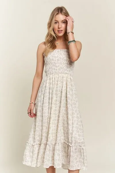 ADORA Floral Ruffled Hem Sage Cami Dress