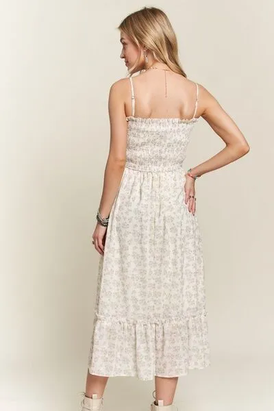 ADORA Floral Ruffled Hem Sage Cami Dress