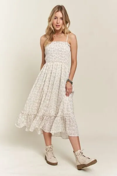 ADORA Floral Ruffled Hem Sage Cami Dress