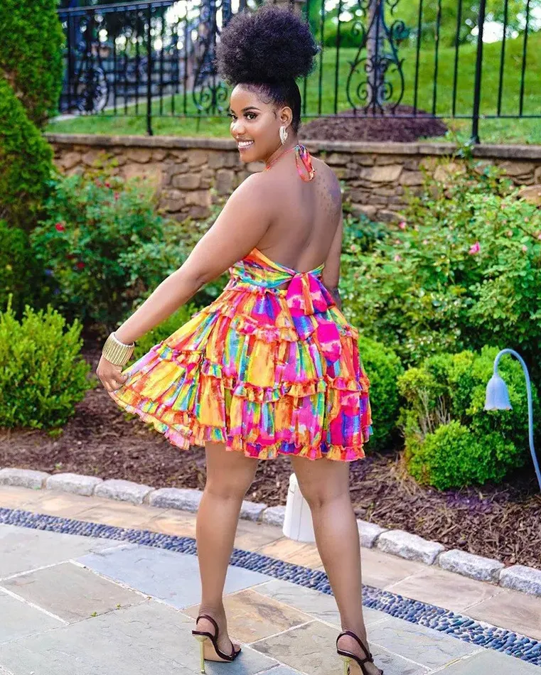 Ana Vibrant Tiered Cutout Halter Tie-Back Mini Dress
