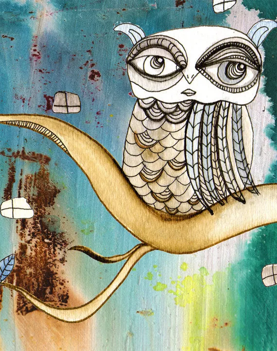 Bath Towel 'Surreal Owl I'