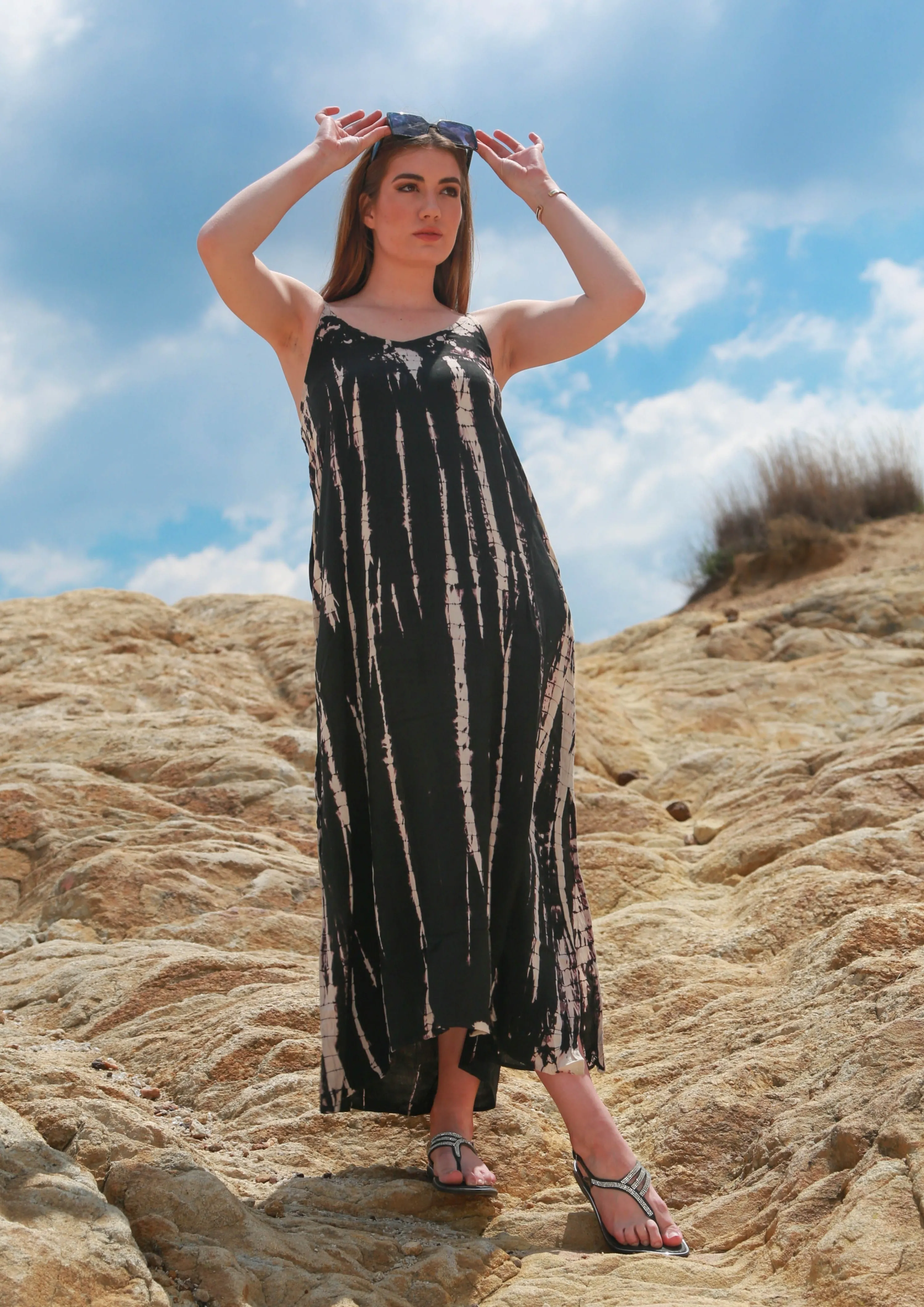 Beach Bunny Maxi Spaghetti beach dress -tie dyed Black