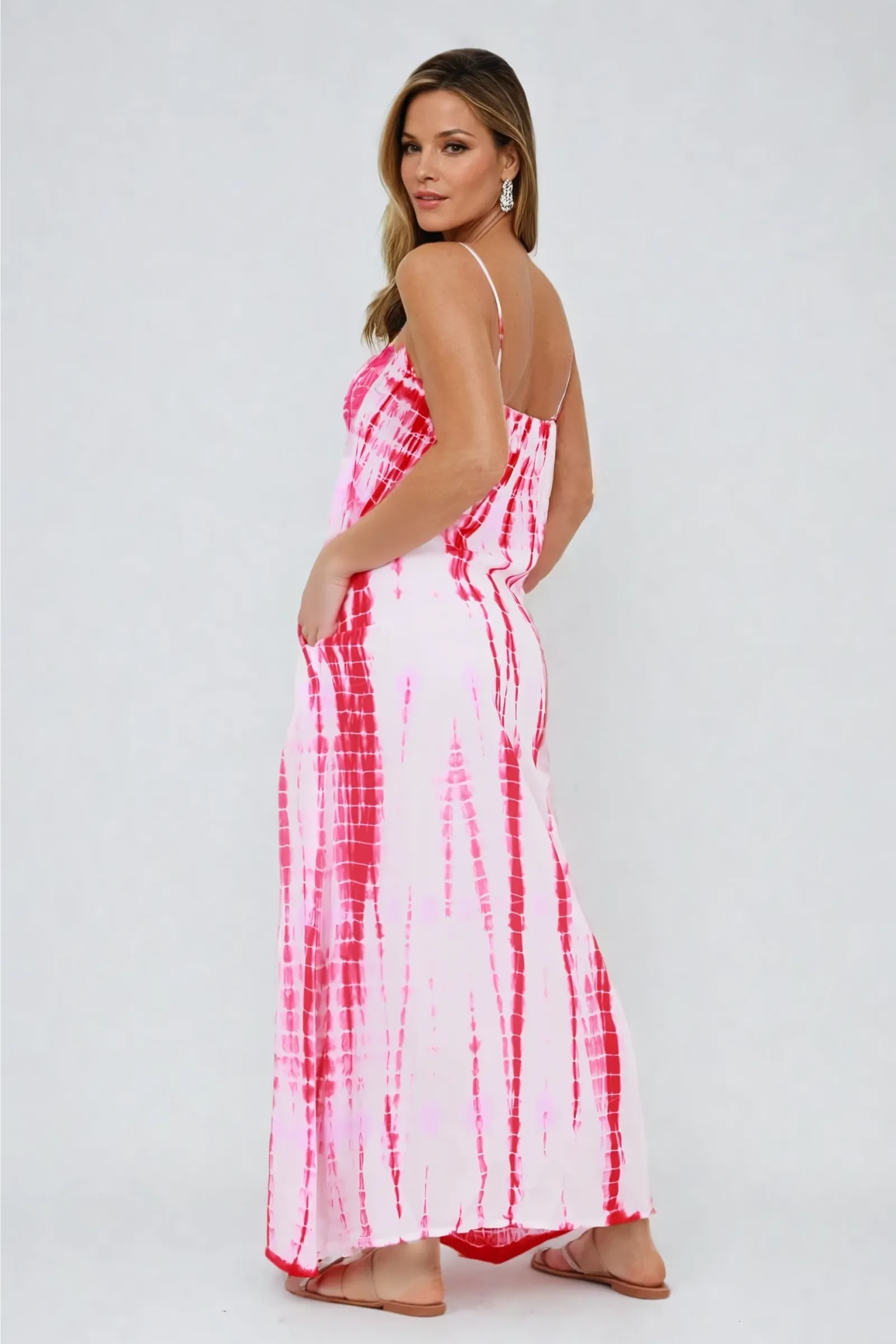 Beach Bunny Maxi Spaghetti beach dress -tie dyed Red