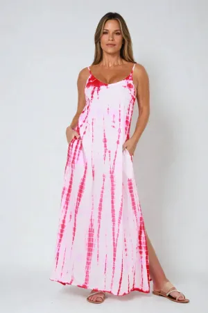 Beach Bunny Maxi Spaghetti beach dress -tie dyed Red