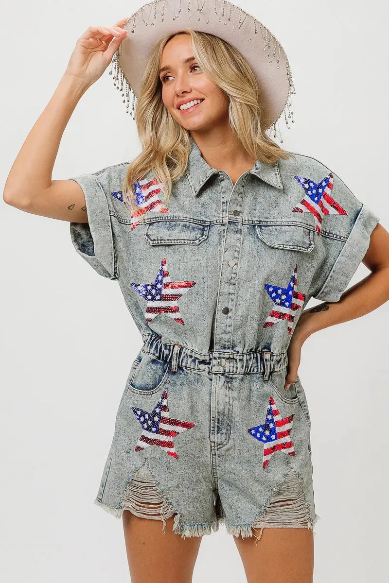 BiBi American Flag Washed Romper