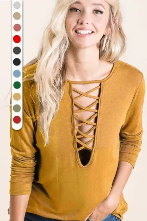 BiBi Jersey Knit Top with Criss Cross Caged Neck Detail