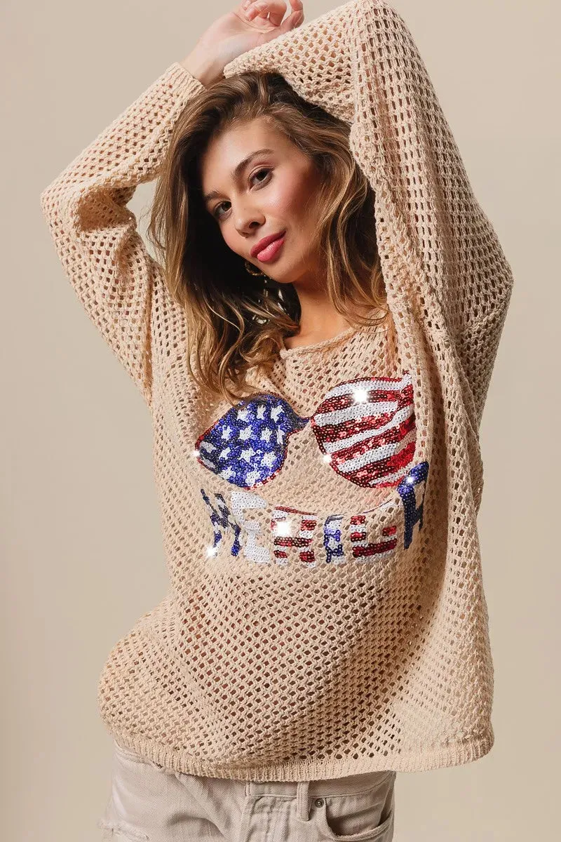 BiBi Sequin American Flag Sunglasses Knit