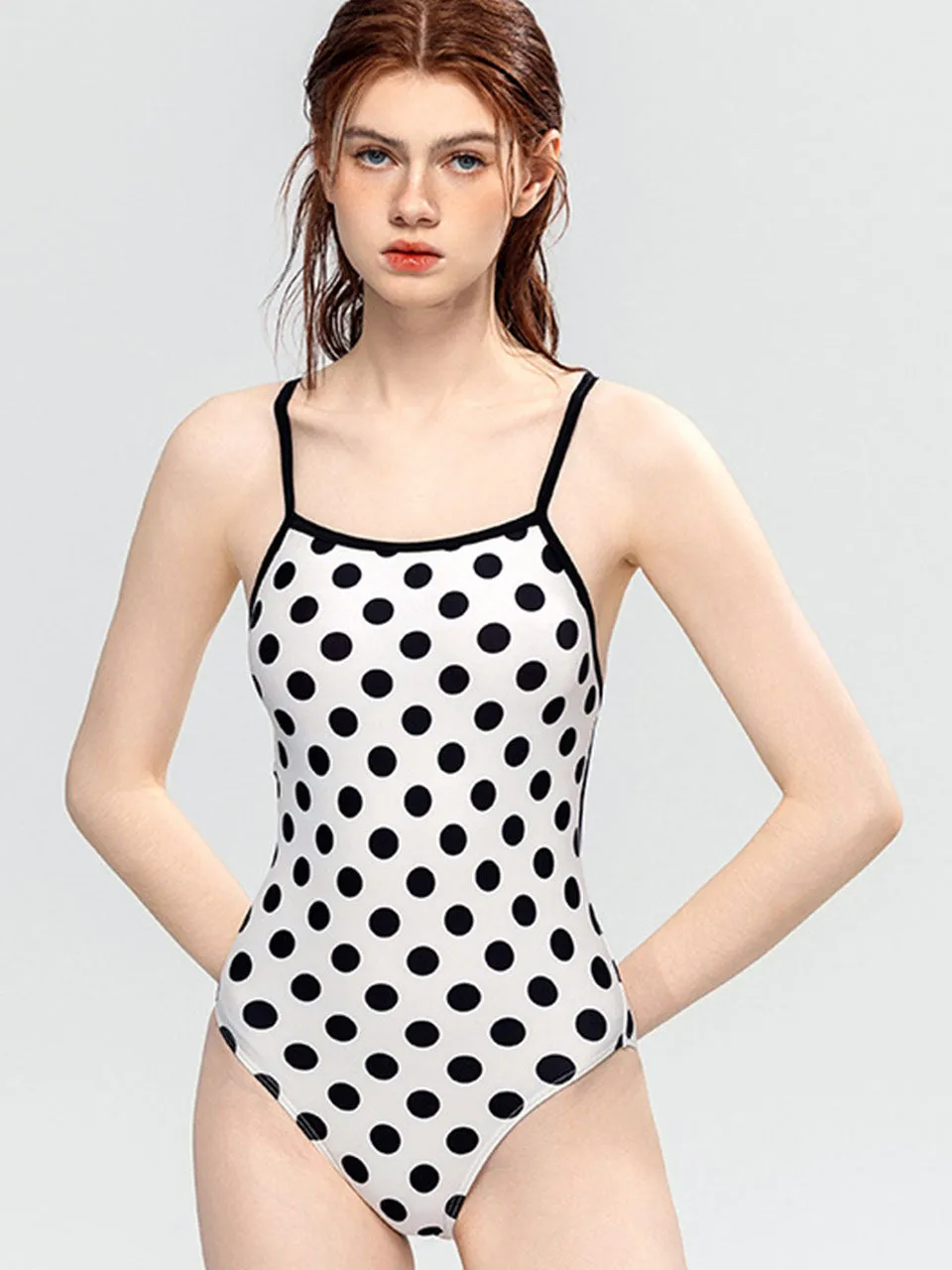 Black And White Polka Dots Retro One Piece Swimsuit