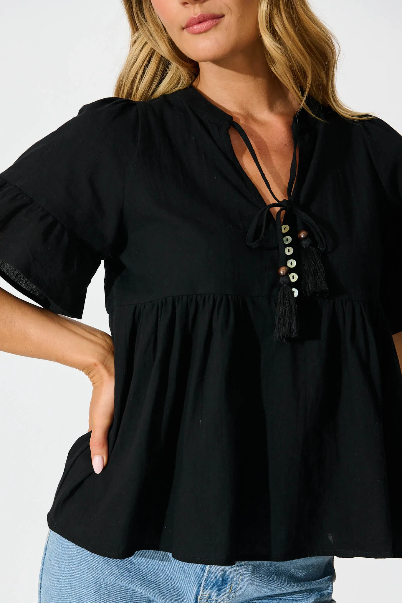 Black Cotton Linen Orla Blouse