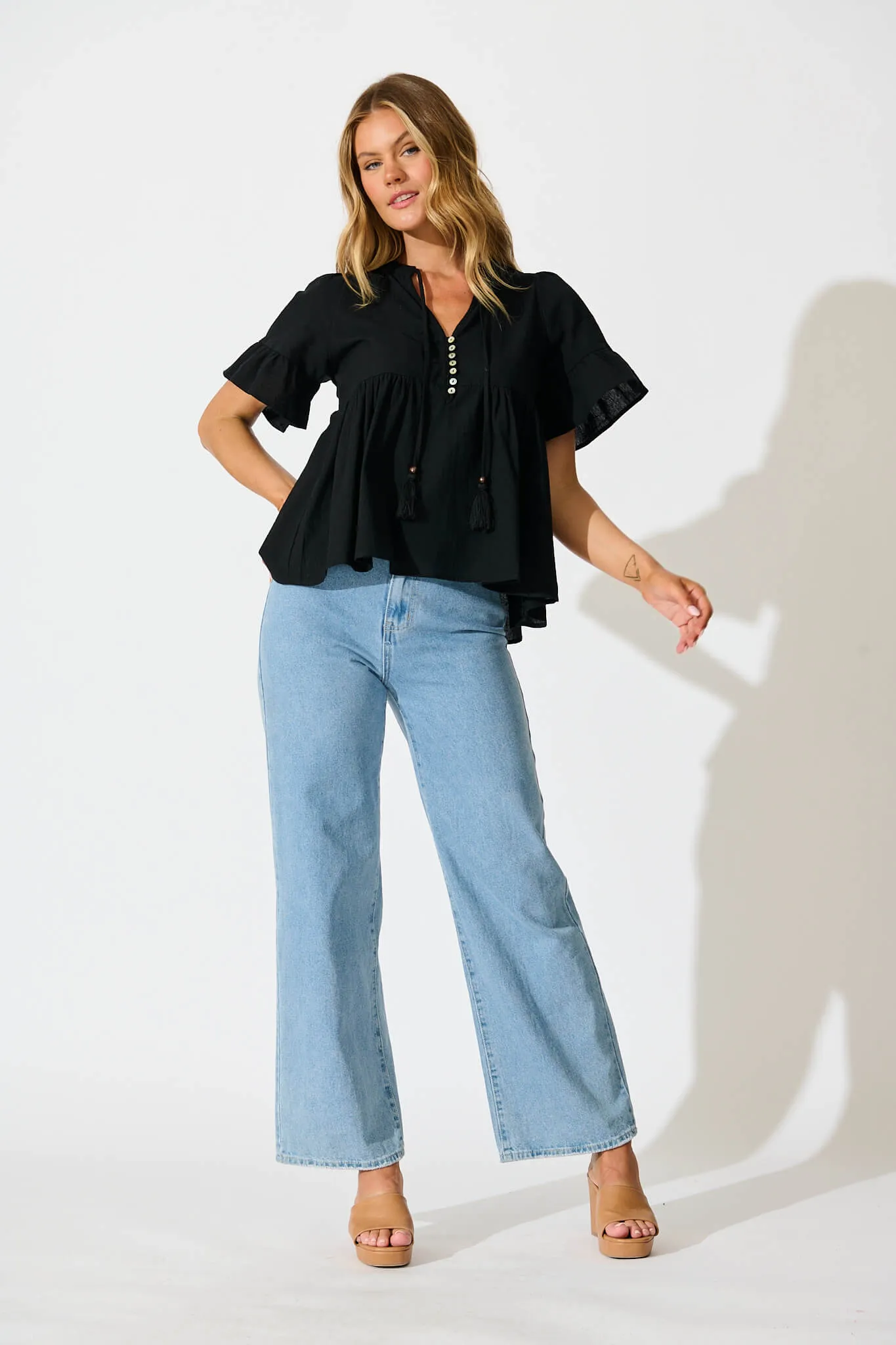 Black Cotton Linen Orla Blouse