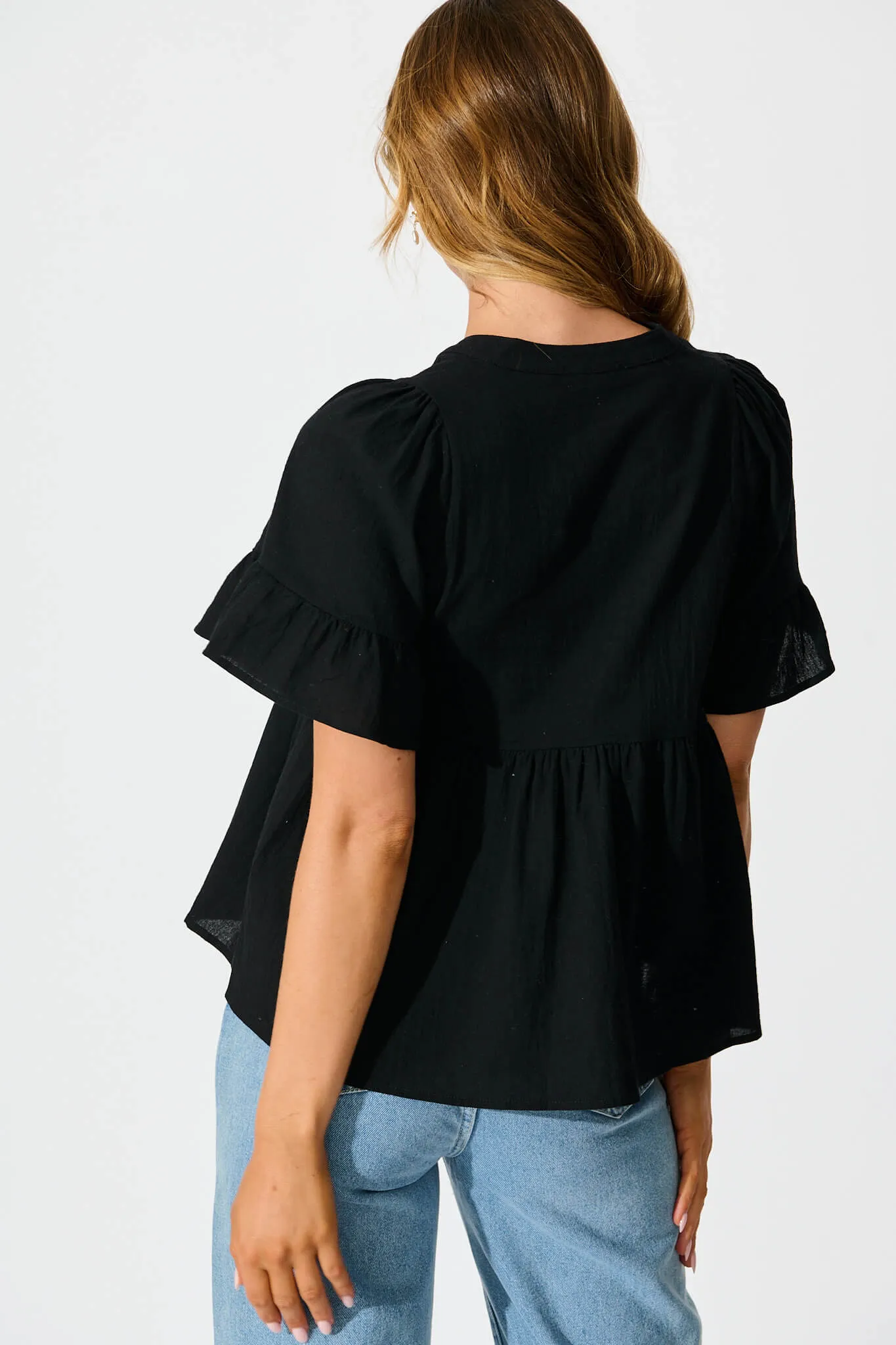 Black Cotton Linen Orla Blouse