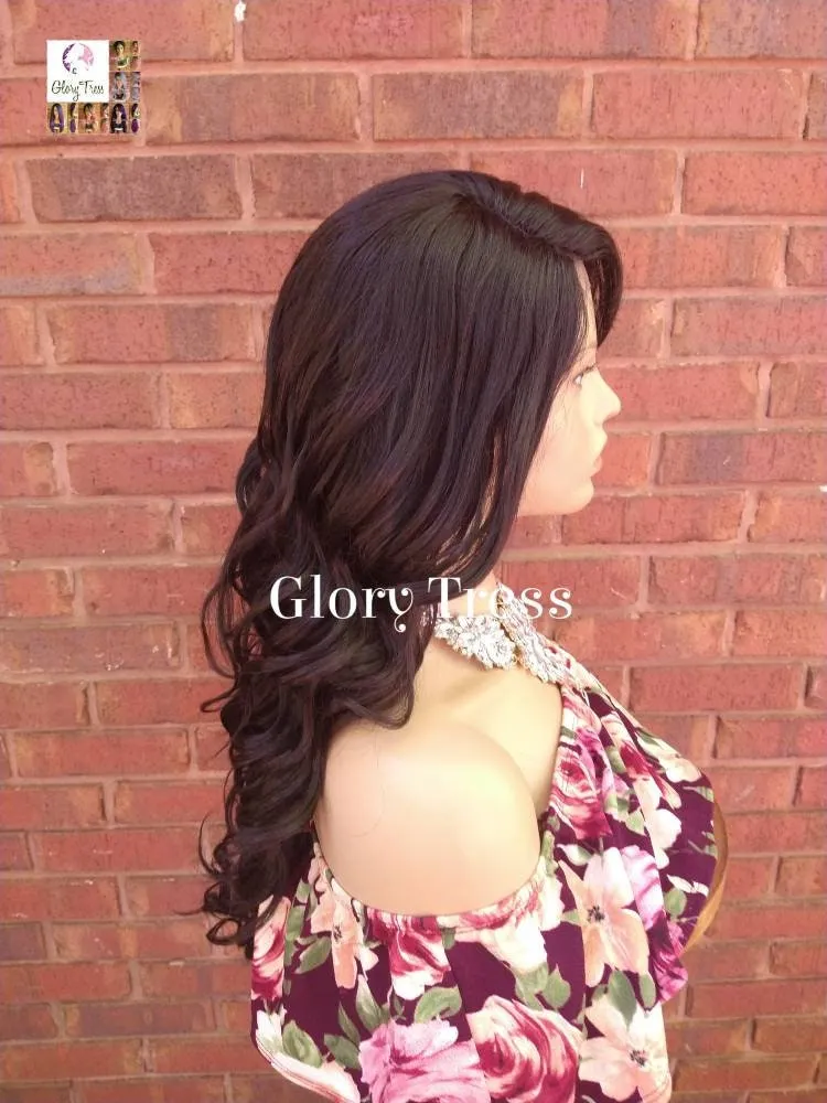 Black Wavy Lace Front Wig Synthetic Heat Resistant Wigs For Women Wig With Bangs Chemo Alopecia Wigs Glory Tress - BEAUTIFUL
