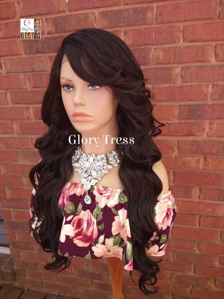 Black Wavy Lace Front Wig Synthetic Heat Resistant Wigs For Women Wig With Bangs Chemo Alopecia Wigs Glory Tress - BEAUTIFUL