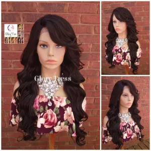Black Wavy Lace Front Wig Synthetic Heat Resistant Wigs For Women Wig With Bangs Chemo Alopecia Wigs Glory Tress - BEAUTIFUL