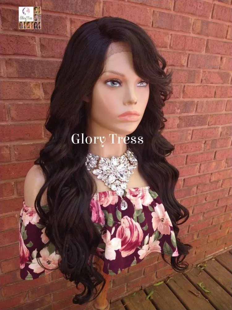 Black Wavy Lace Front Wig Synthetic Heat Resistant Wigs For Women Wig With Bangs Chemo Alopecia Wigs Glory Tress - BEAUTIFUL