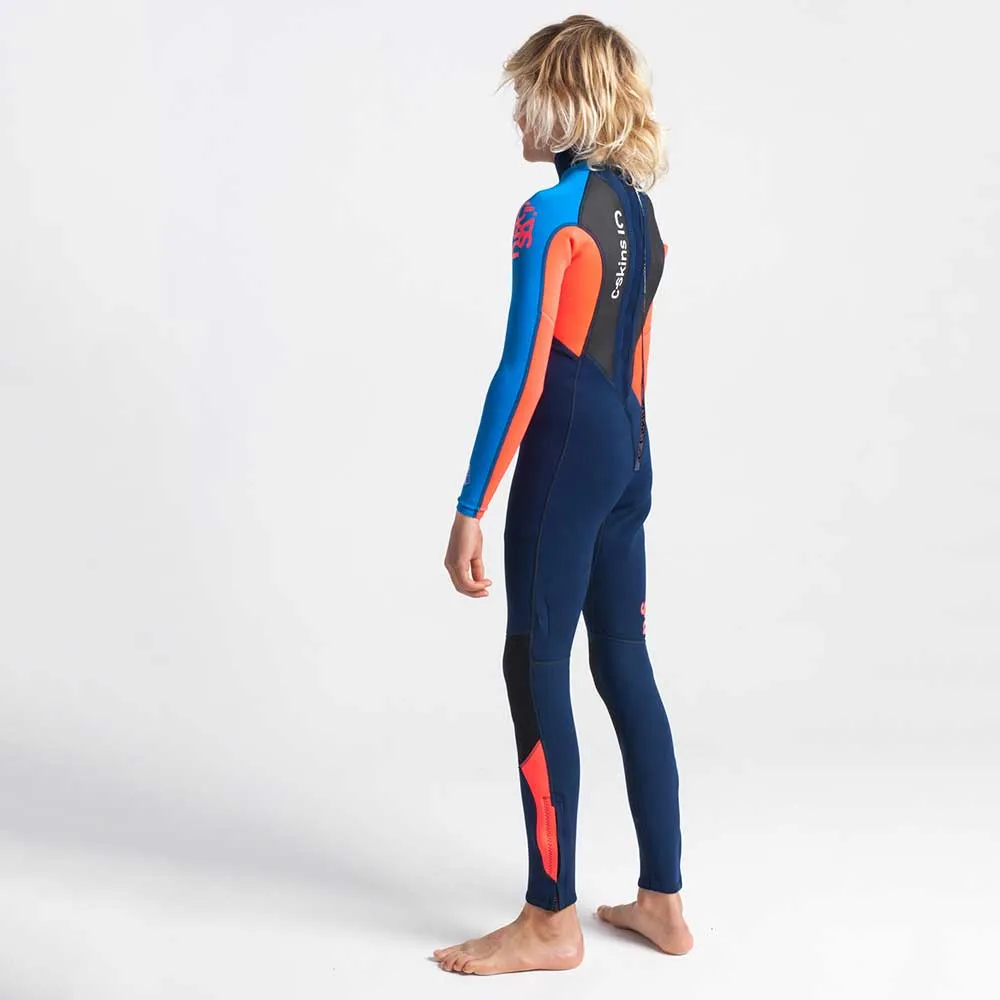 C-Skins Junior Element 3/2mm BZ Full Wetsuit - Navy/Flo Red/Cyan