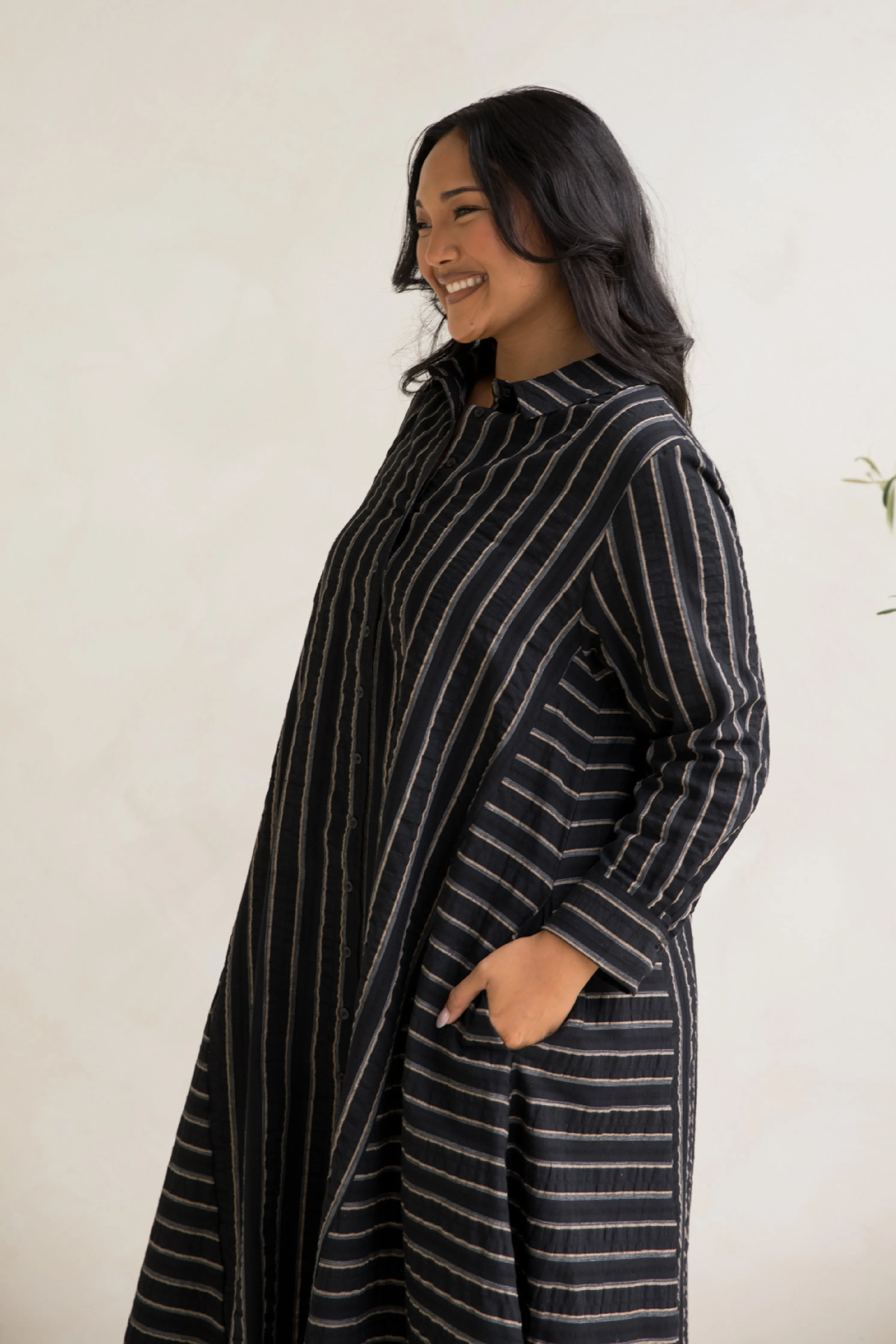 Cadillia Dress | Black/Beige Stripe | FINAL SALE