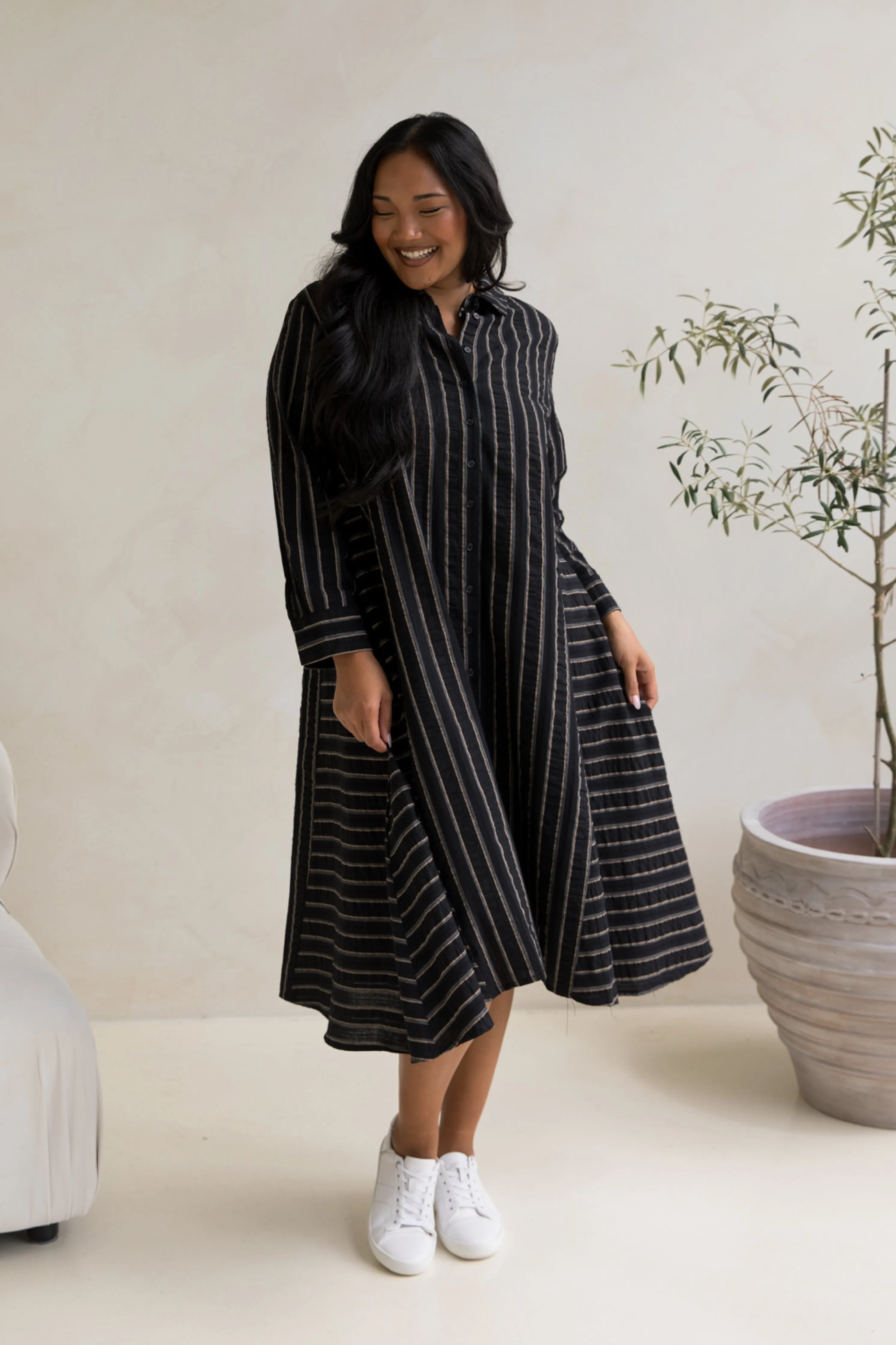 Cadillia Dress | Black/Beige Stripe | FINAL SALE