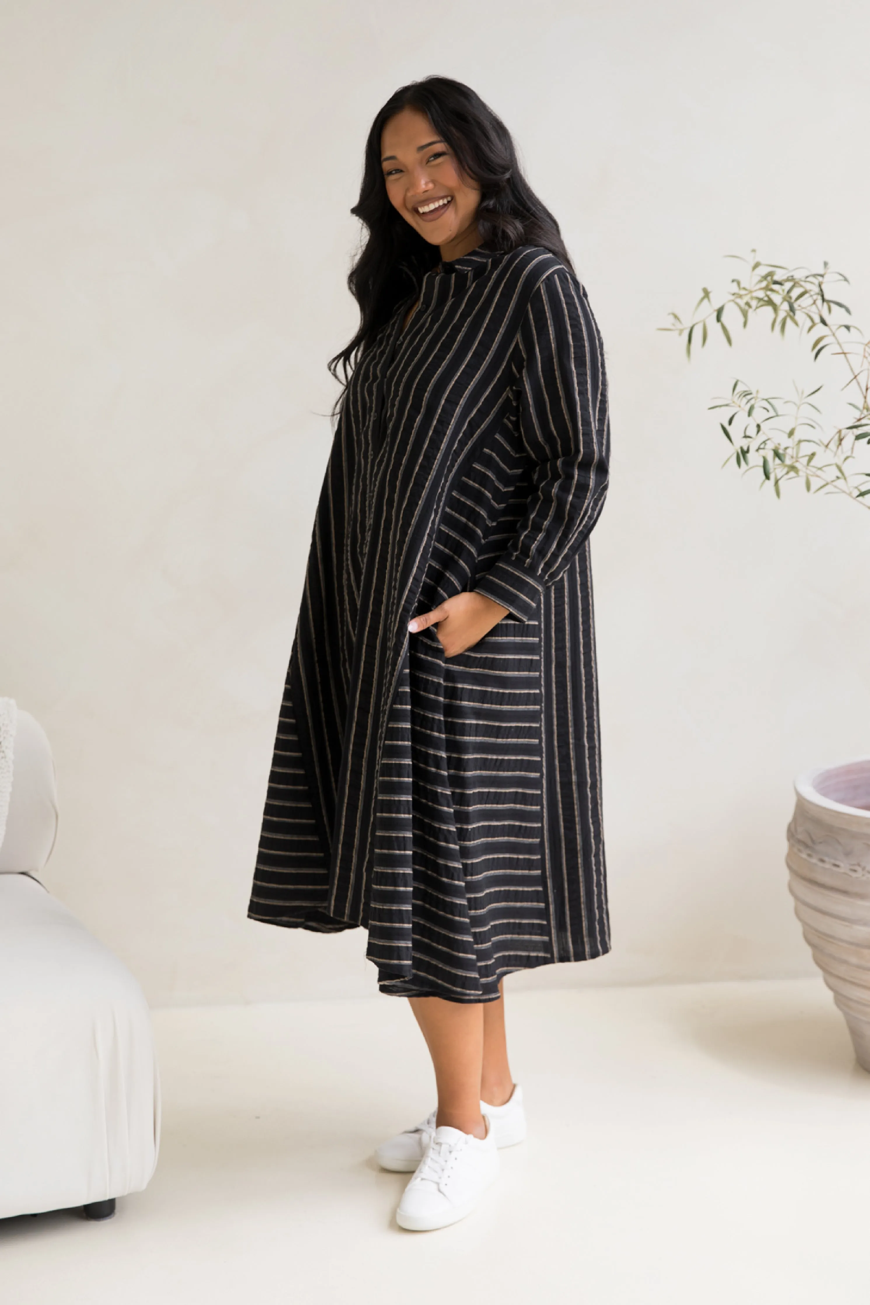 Cadillia Dress | Black/Beige Stripe | FINAL SALE