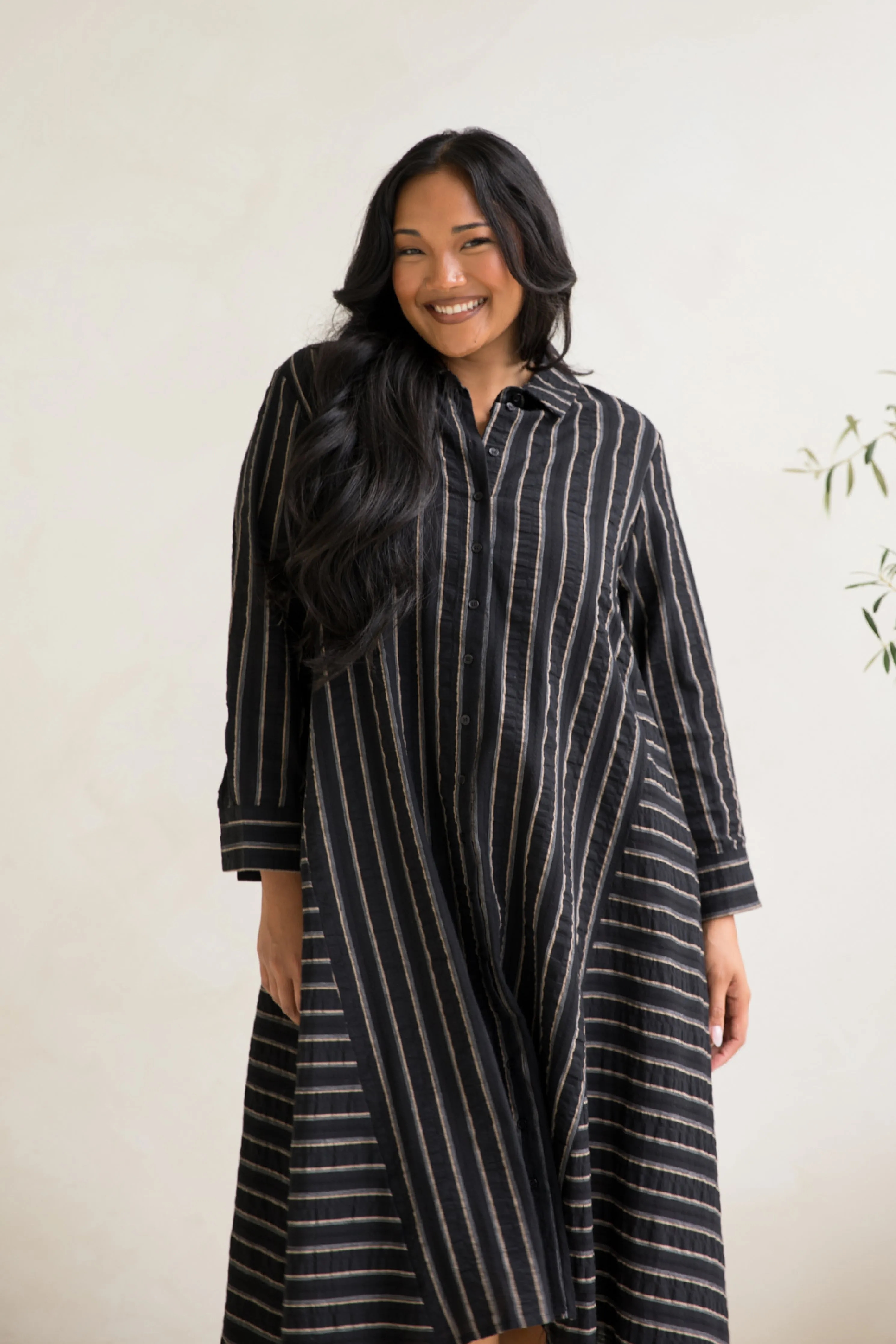 Cadillia Dress | Black/Beige Stripe | FINAL SALE