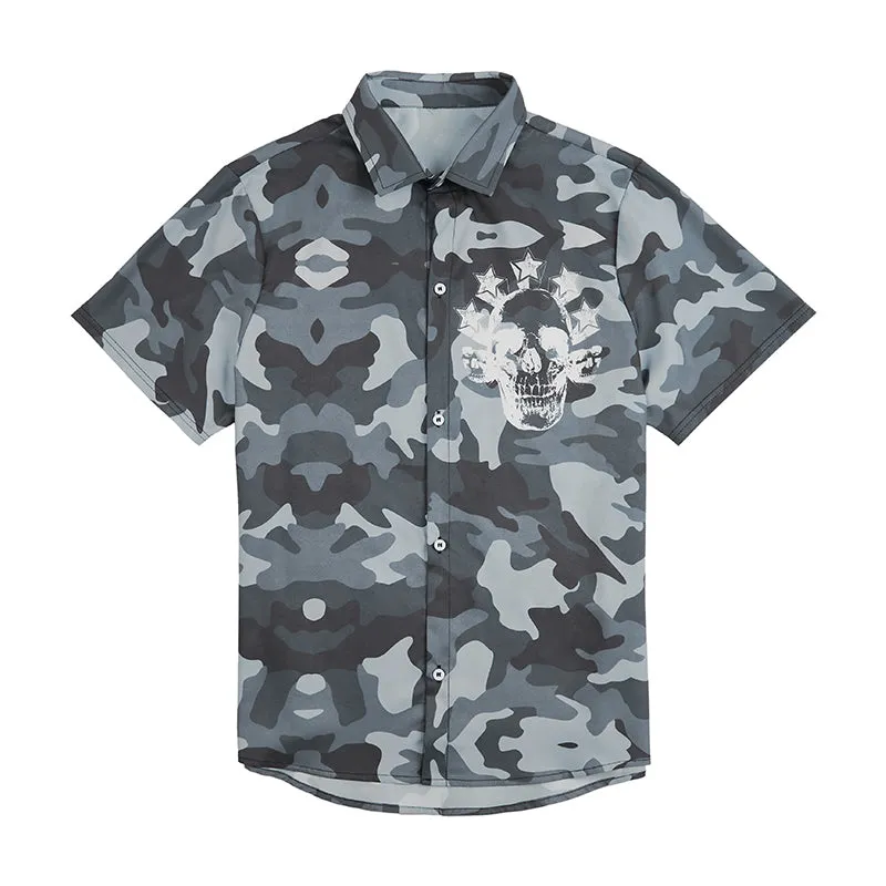 CAMO SKULL LAPEL ALOHA SHIRT
