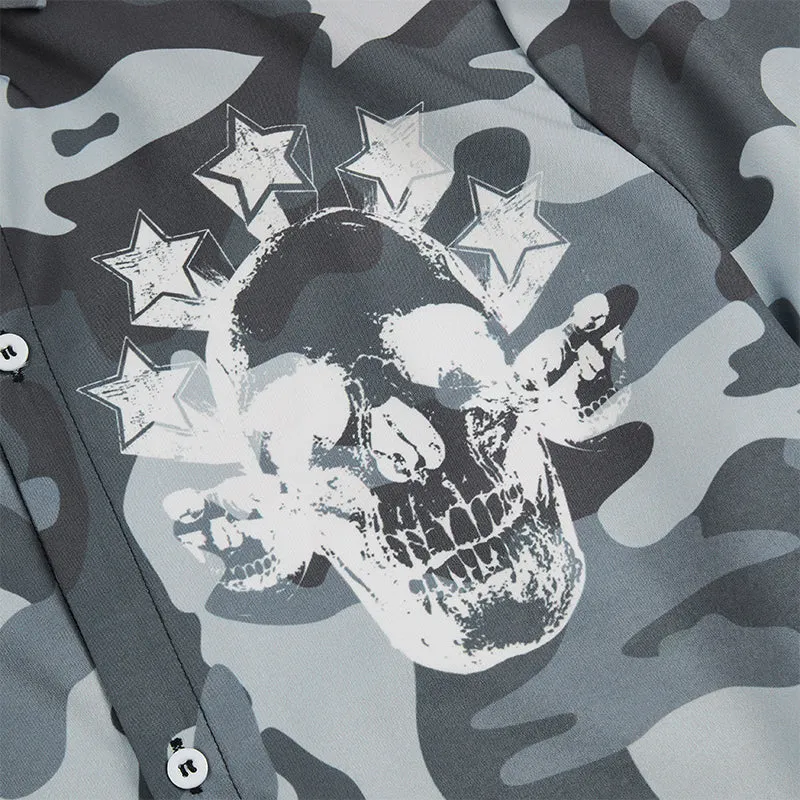 CAMO SKULL LAPEL ALOHA SHIRT