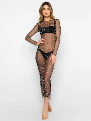 Champagne Nights Mesh Dress in Black