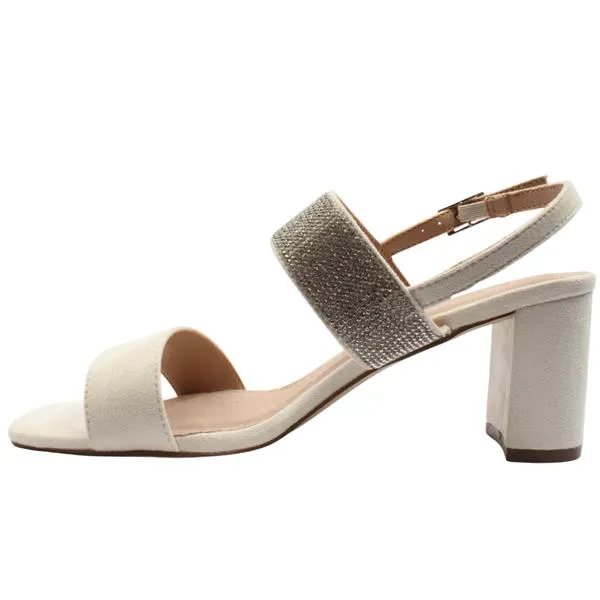 Coco Ritz Diamonte Strap Block Heel Sand COCO1026