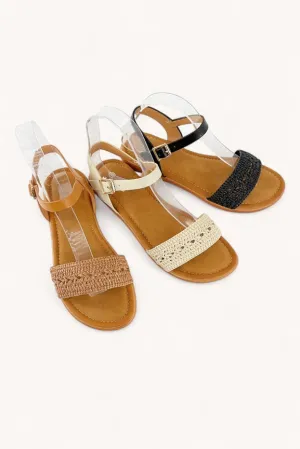 Crochet Knitted Strap Sandals Tan