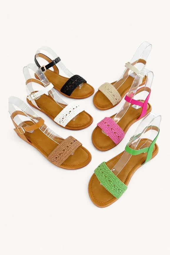 Crochet Knitted Strap Sandals Tan