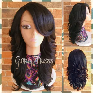 Curly Lace Front Wig, Glory Tress, Black Wig, Wig With Bangs, Heat Safe // SALVATION