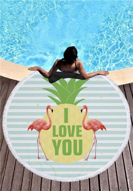 Flamingo Beach Towel With Tassels