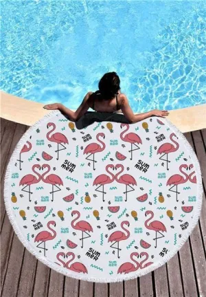 Flamingo Beach Towel With Tassels