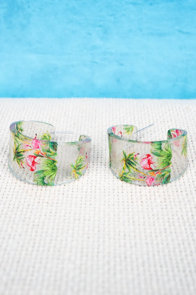 Flamingo Isle Acrylic Hoop Earrings