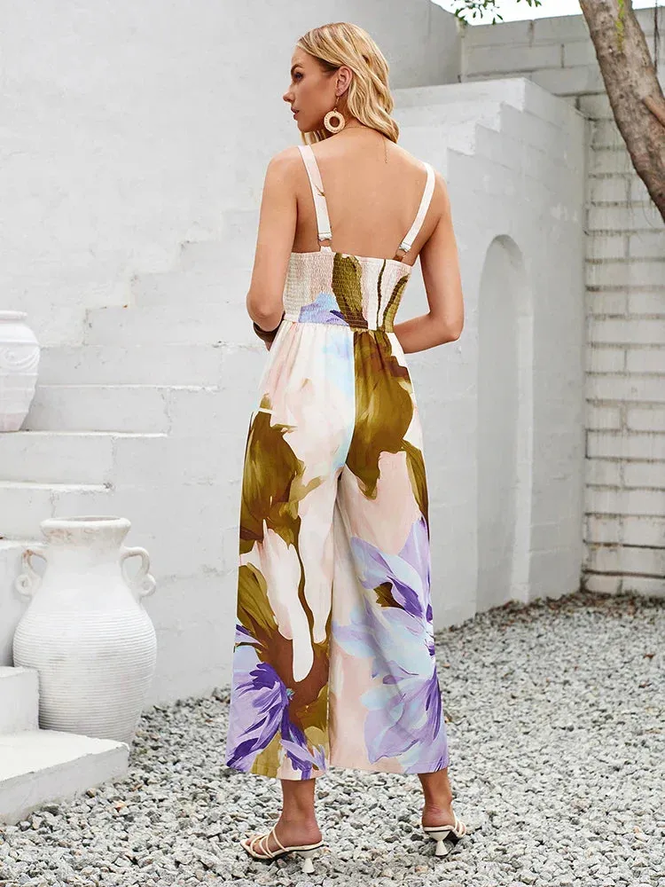 Floral Cropped Jumpsuit | Lightweight Polyester | Elegant and Breezy
