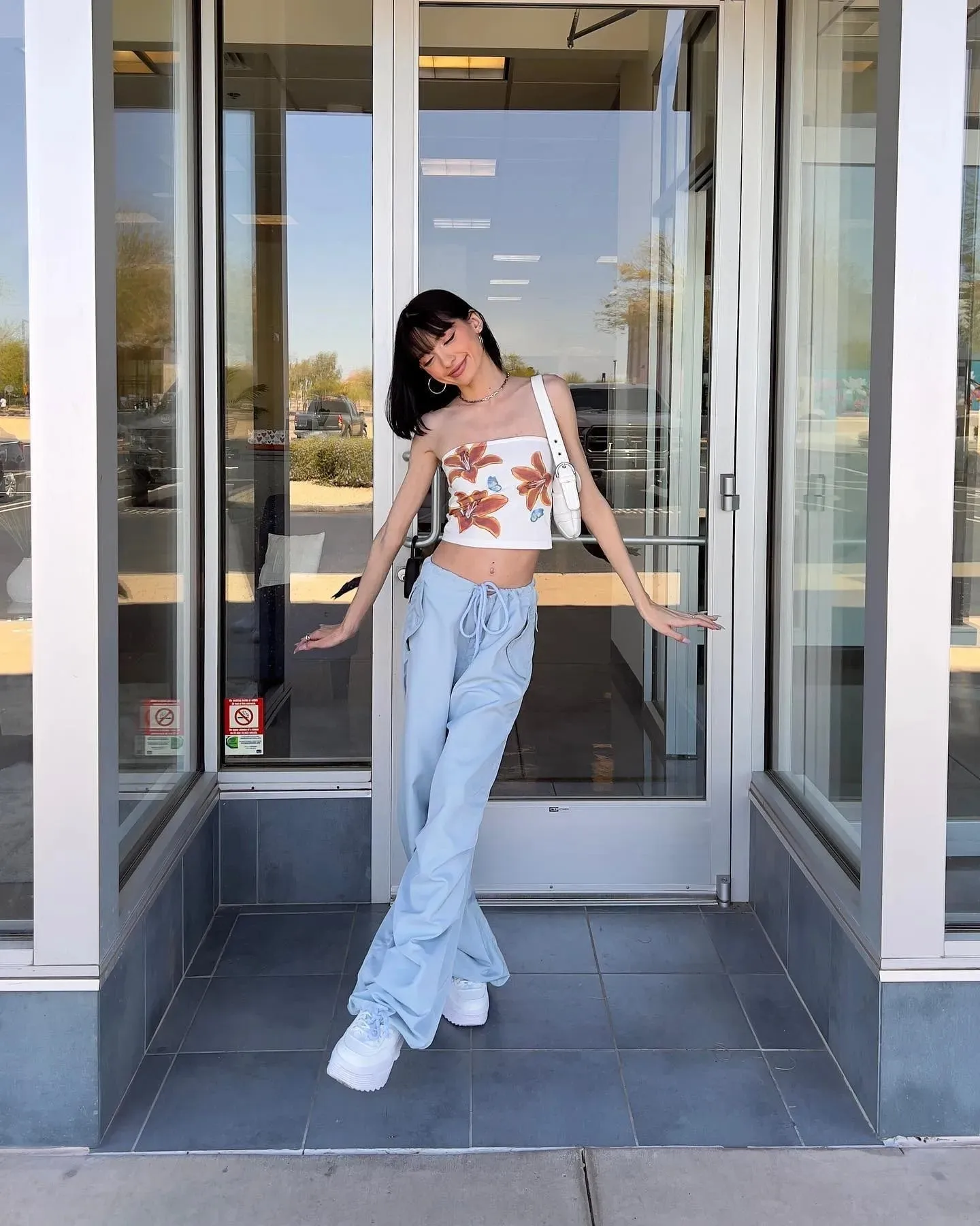 Floral Tube Top with Butterfly Detail