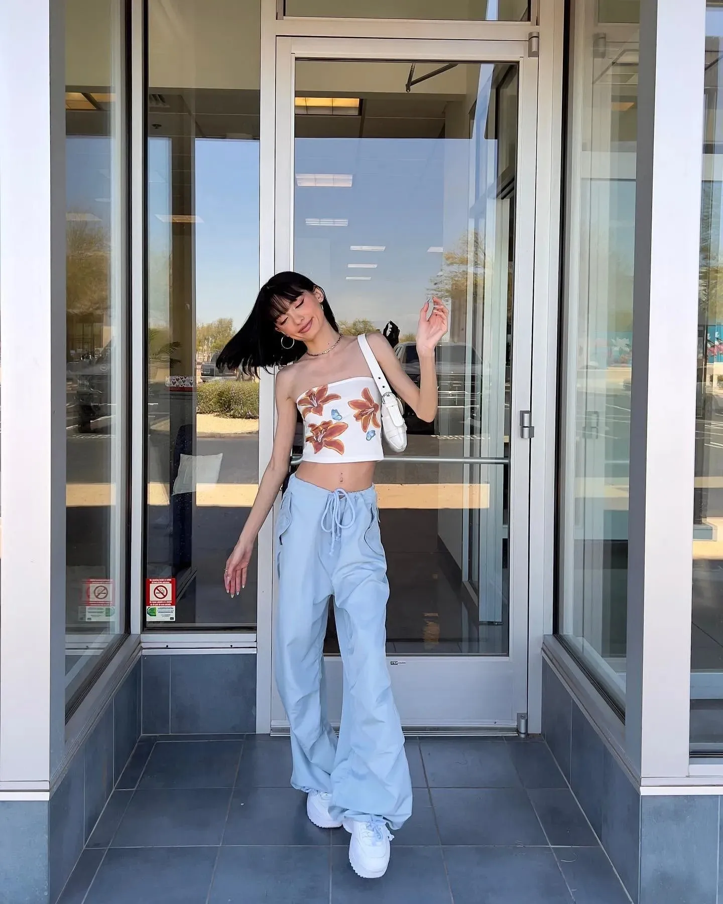 Floral Tube Top with Butterfly Detail