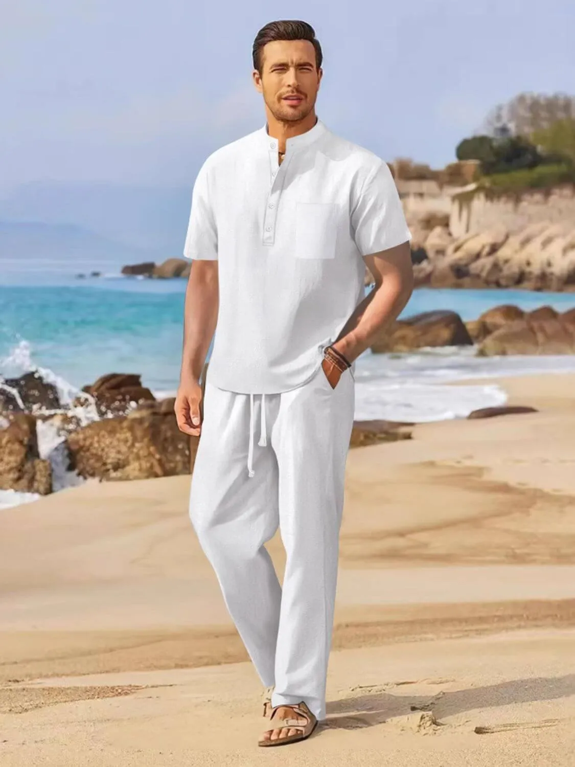 Half Button Top & Drawstring Pants – 2-Piece Set
