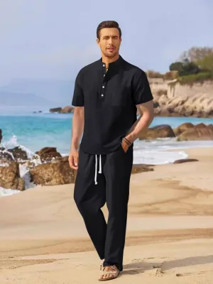 Half Button Top & Drawstring Pants – 2-Piece Set