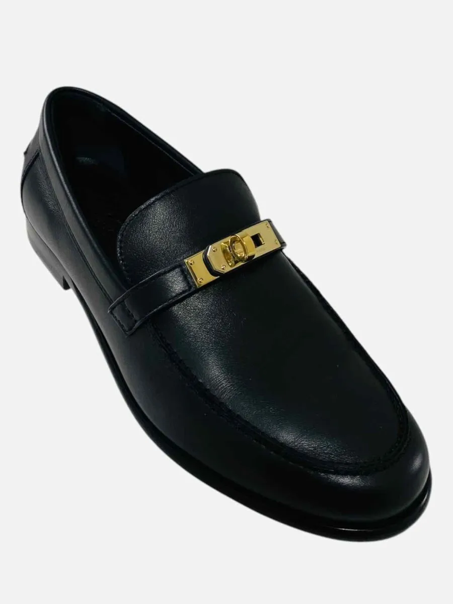 HERMES Destin Black Loafers 36.5