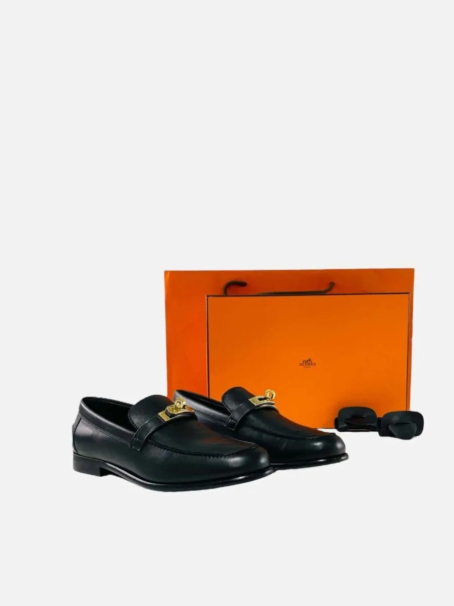 HERMES Destin Black Loafers 36.5