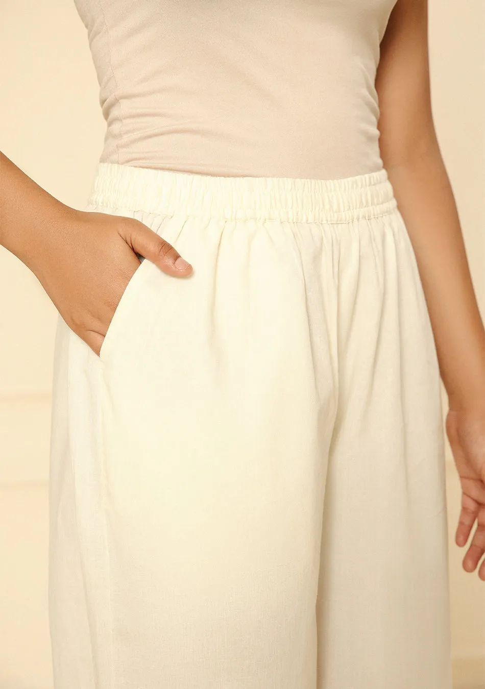 IVORY EMBROIDERED LACE CUFF PANT