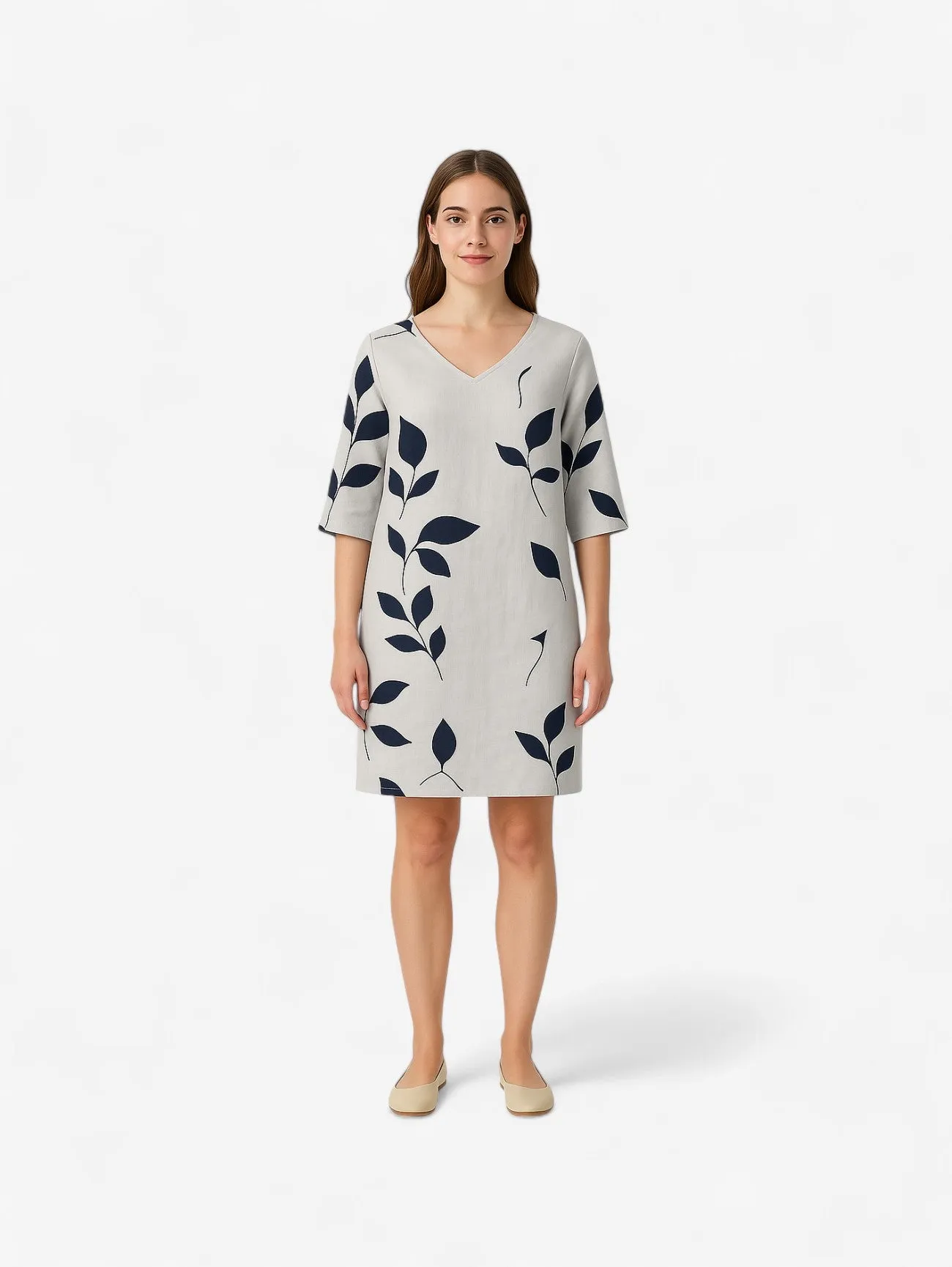 Jada | Women's Casual Print V Neck Half Sleeve Midi Dress