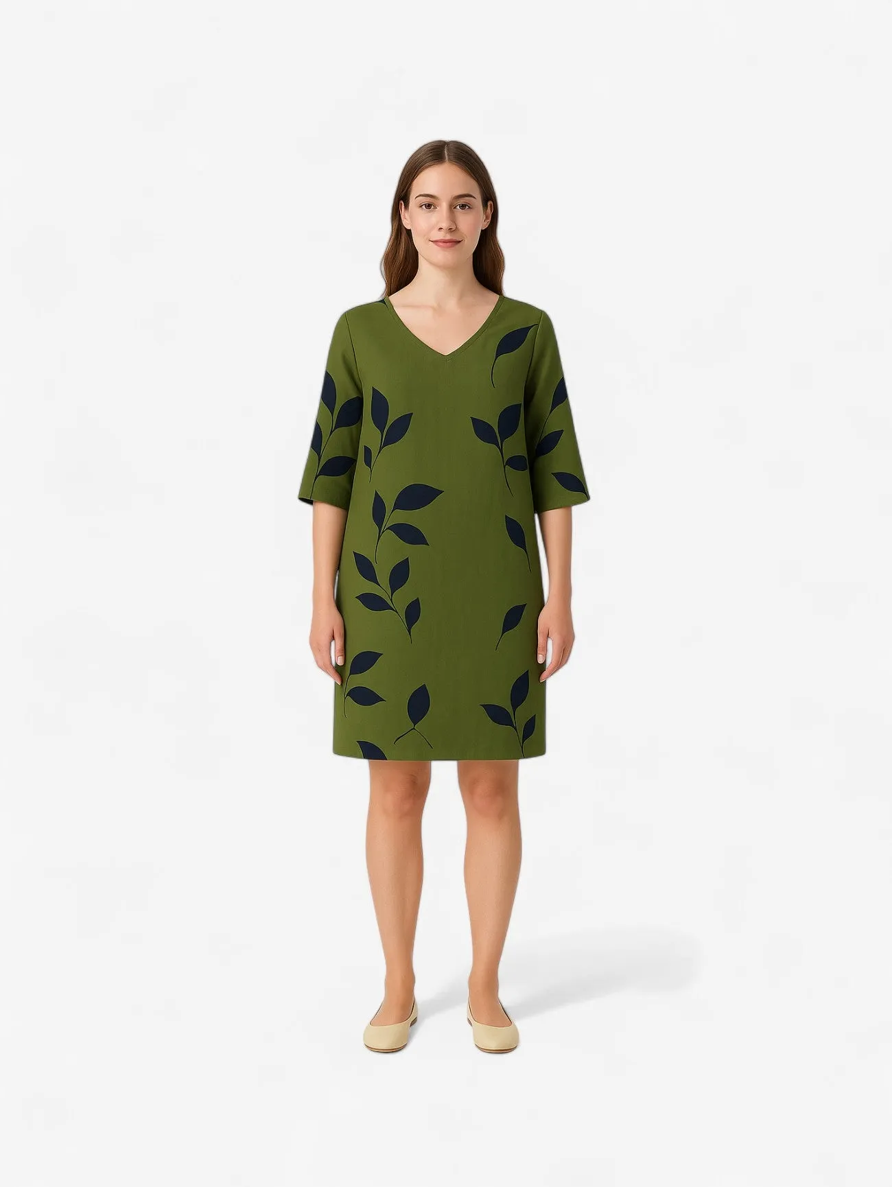 Jada | Women's Casual Print V Neck Half Sleeve Midi Dress