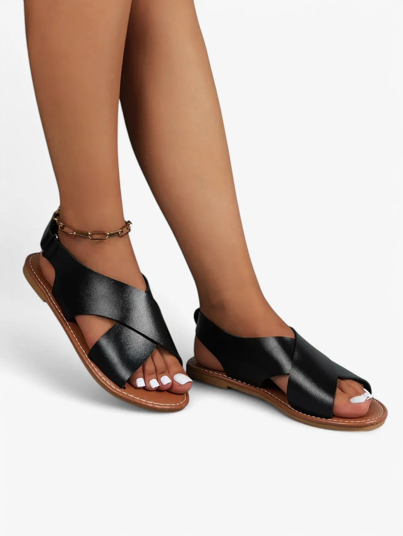 Jada | Women's Flat Summer Sandals Open Toe Cross Strap Ankle Support